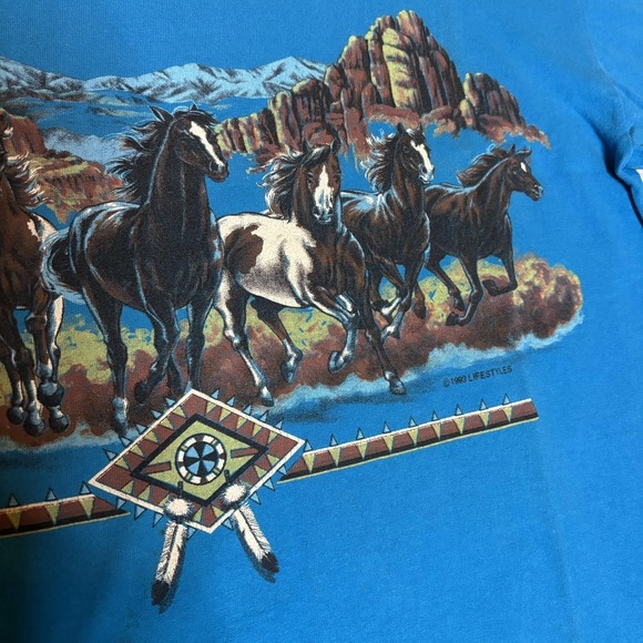 Vintage Wild Horses Shirt Mens Large Single Stitch USA 1993 Western Graphic 90s - Picture 4 of 11